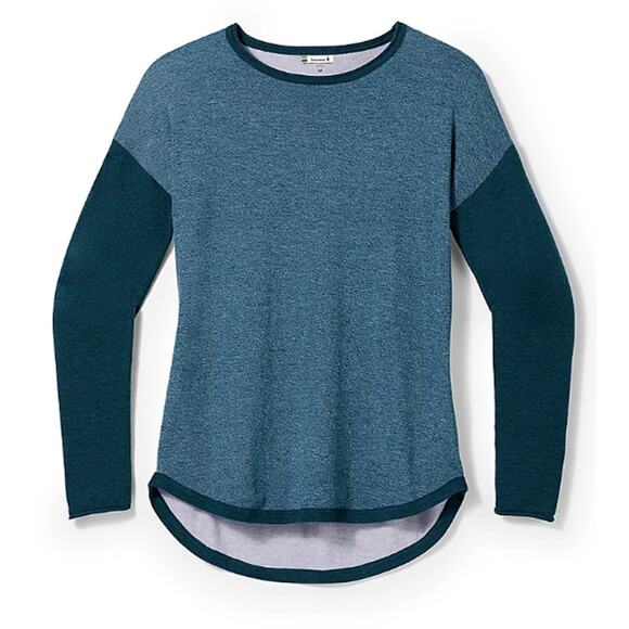 Smartwool Shadow Pine Colorblock Sweater Blue Donegal Raglan Heathered M - Picture 1 of 5